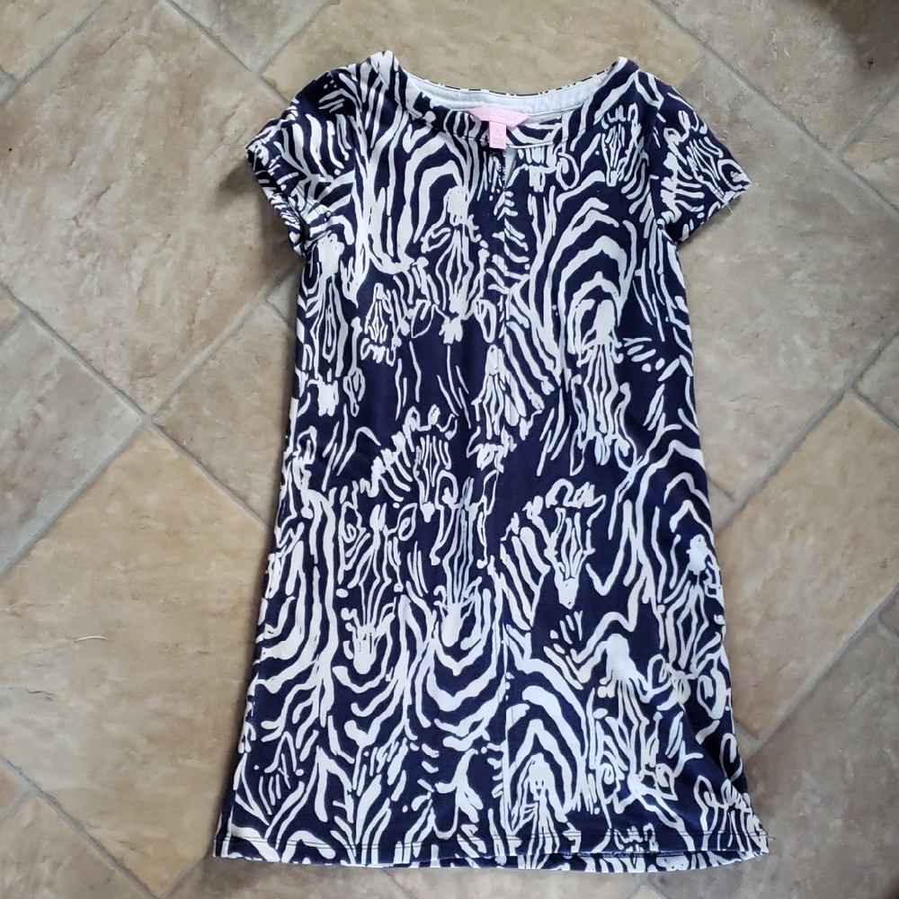 Lilly Pulitzer navy and white Zebra print Kids Dress, size Large (8-10)